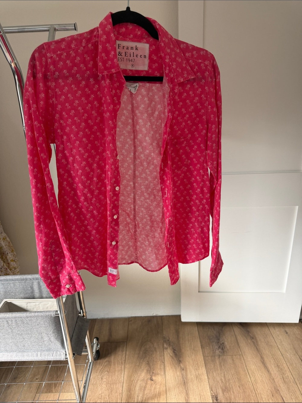 Frank & Eileen Hot Pink Linen Printed Button-Down Shirt